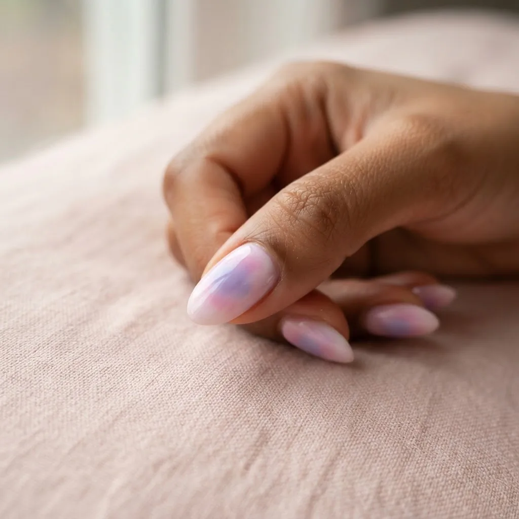 Flat vector infographic titled Which Easter Pastel Suits Your Skin Tone showing three skin tone columns with coordinating pastel nail color swatches and label names for each recommended shade.